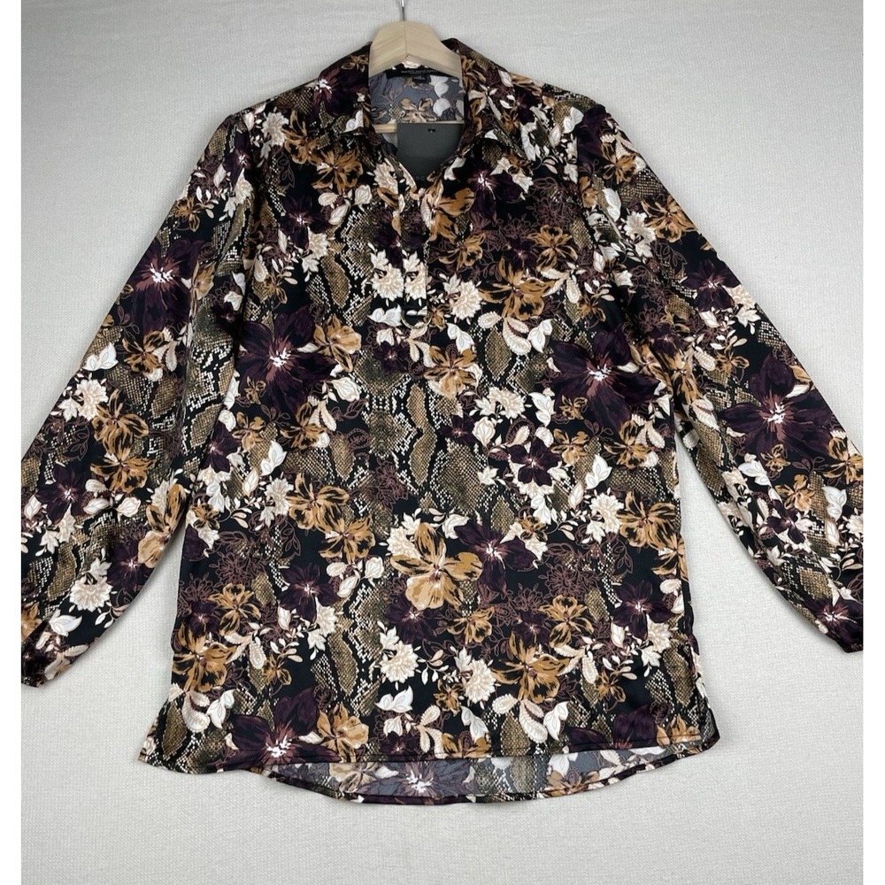 Marc New York Women's Floral Shirt Blouse Brown & Purple Medium‎ NWT Andrew Marc - Picture 3 of 12